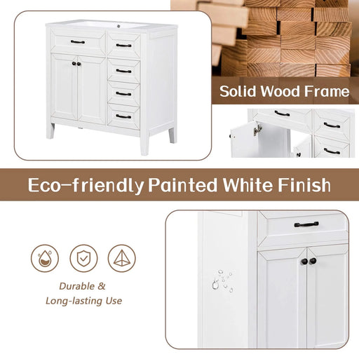 36' Bathroom Vanity without Sink, Cabinet Base Only, Bathroom Cabinet with Drawers, Solid Frame and MDF Board, White Default -DTYStore