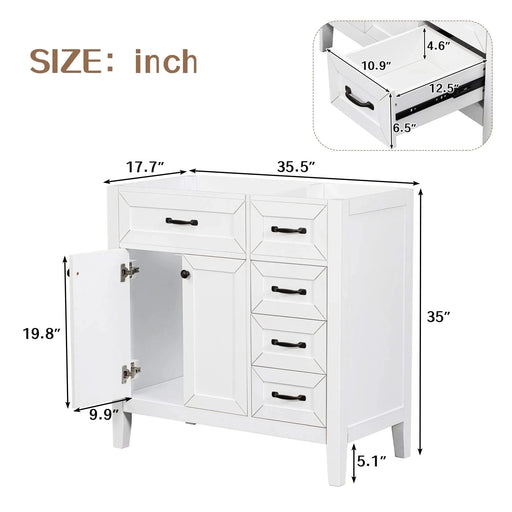 36' Bathroom Vanity without Sink, Cabinet Base Only, Bathroom Cabinet with Drawers, Solid Frame and MDF Board, White Default -DTYStore