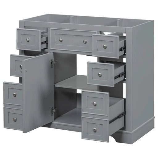 36' Bathroom Vanity without Sink, Cabinet Base Only, One Cabinet and Six Drawers, Grey Default -DTYStore
