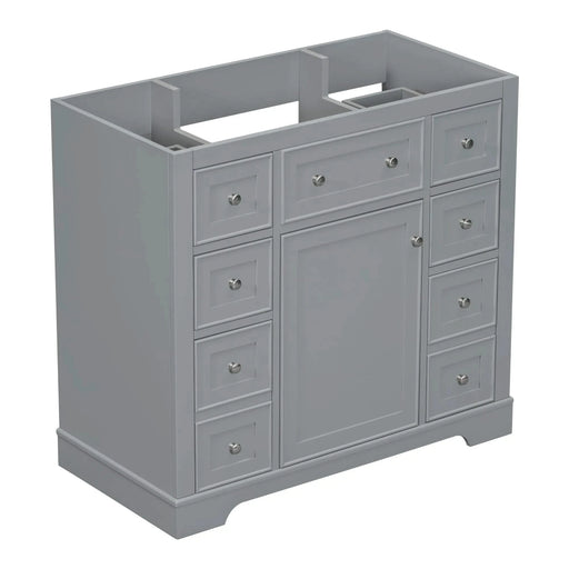36' Bathroom Vanity without Sink, Cabinet Base Only, One Cabinet and Six Drawers, Grey Default -DTYStore