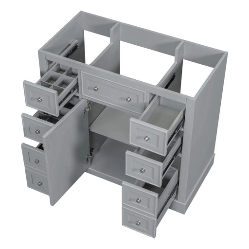 36' Bathroom Vanity without Sink, Cabinet Base Only, One Cabinet and Six Drawers, Grey Default -DTYStore