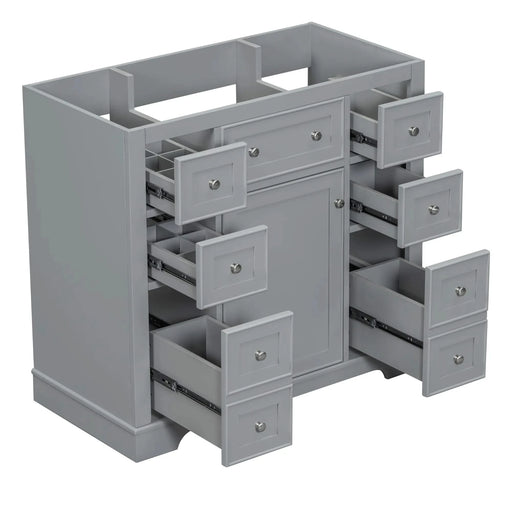 36' Bathroom Vanity without Sink, Cabinet Base Only, One Cabinet and Six Drawers, Grey Default -DTYStore