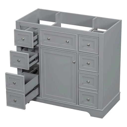 36' Bathroom Vanity without Sink, Cabinet Base Only, One Cabinet and Six Drawers, Grey Default -DTYStore