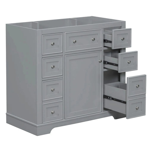 36' Bathroom Vanity without Sink, Cabinet Base Only, One Cabinet and Six Drawers, Grey Default -DTYStore