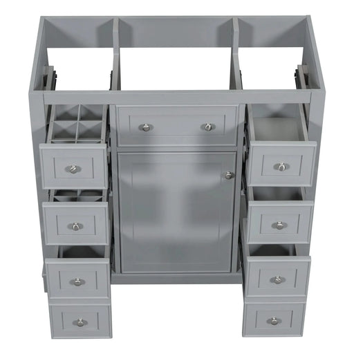36' Bathroom Vanity without Sink, Cabinet Base Only, One Cabinet and Six Drawers, Grey Default -DTYStore