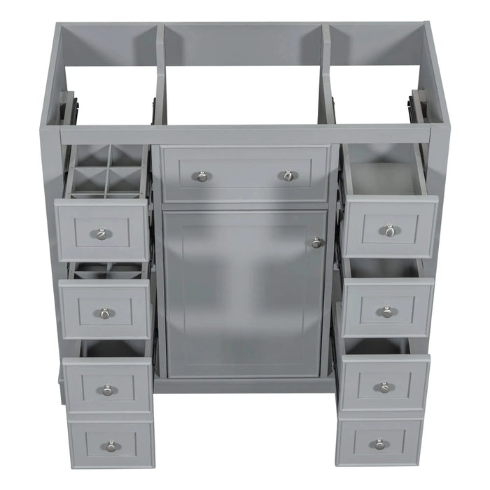 36' Bathroom Vanity without Sink, Cabinet Base Only, One Cabinet and Six Drawers, Grey Default -DTYStore