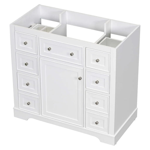 36' Bathroom Vanity without Sink, Cabinet Base Only, One Cabinet and Six Drawers, White Default -DTYStore