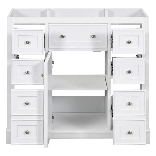 36' Bathroom Vanity without Sink, Cabinet Base Only, One Cabinet and Six Drawers, White Default -DTYStore