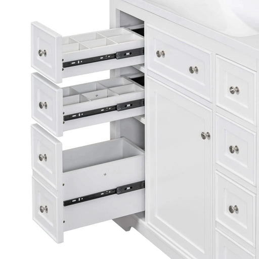 36' Bathroom Vanity without Sink, Cabinet Base Only, One Cabinet and Six Drawers, White Default -DTYStore