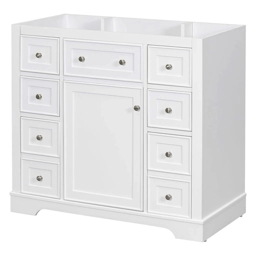 36' Bathroom Vanity without Sink, Cabinet Base Only, One Cabinet and Six Drawers, White Default -DTYStore