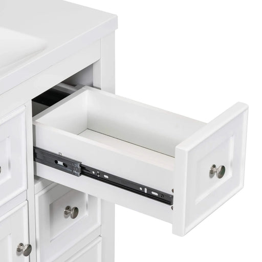 36' Bathroom Vanity without Sink, Cabinet Base Only, One Cabinet and Six Drawers, White Default -DTYStore