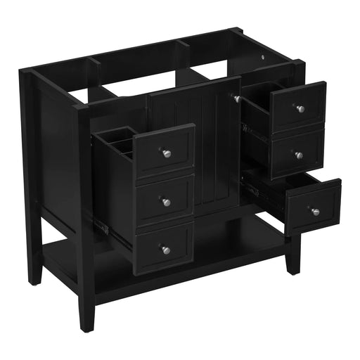 36' Bathroom Vanity without Sink, Cabinet Base Only, One Cabinet and three Drawers, Black Default -DTYStore