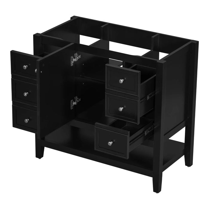 36' Bathroom Vanity without Sink, Cabinet Base Only, One Cabinet and three Drawers, Black Default -DTYStore