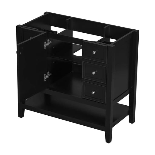 36' Bathroom Vanity without Sink, Cabinet Base Only, One Cabinet and three Drawers, Black Default -DTYStore