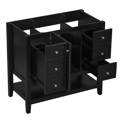 36' Bathroom Vanity without Sink, Cabinet Base Only, One Cabinet and three Drawers, Black Default -DTYStore