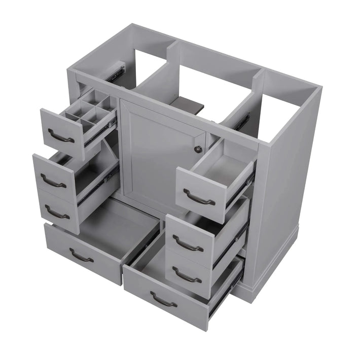 36' Bathroom Vanity without Sink, Cabinet Base Only, Six Drawers, Multi-Functional Drawer Divider, Adjustable Shelf, Grey Default -DTYStore