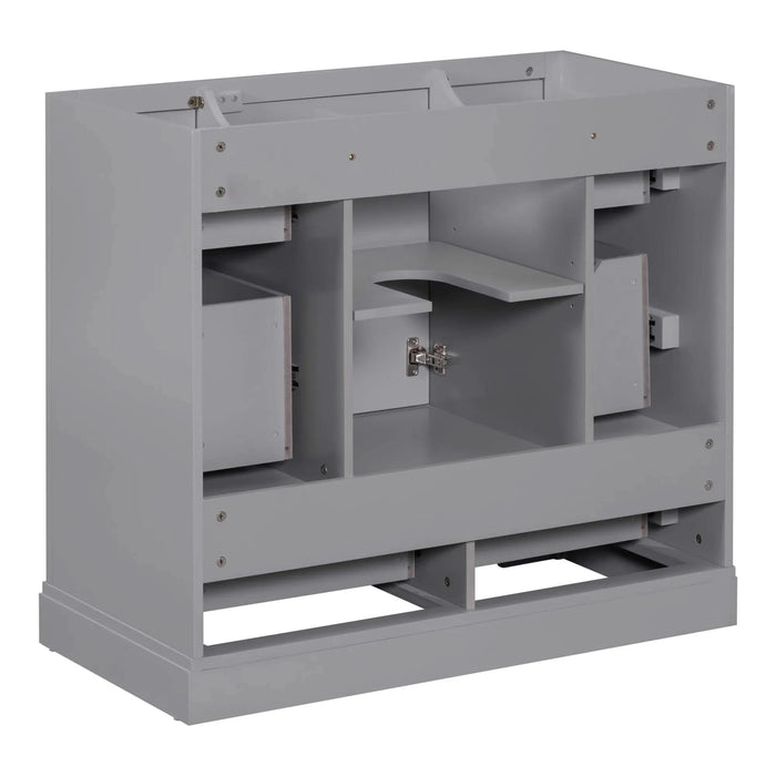 36' Bathroom Vanity without Sink, Cabinet Base Only, Six Drawers, Multi-Functional Drawer Divider, Adjustable Shelf, Grey Default -DTYStore