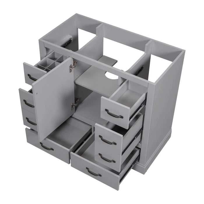 36' Bathroom Vanity without Sink, Cabinet Base Only, Six Drawers, Multi-Functional Drawer Divider, Adjustable Shelf, Grey Default -DTYStore