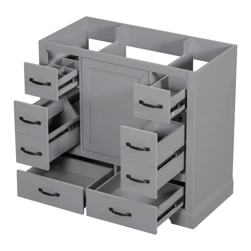 36' Bathroom Vanity without Sink, Cabinet Base Only, Six Drawers, Multi-Functional Drawer Divider, Adjustable Shelf, Grey Default -DTYStore