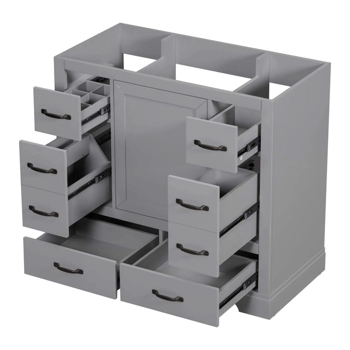 36' Bathroom Vanity without Sink, Cabinet Base Only, Six Drawers, Multi-Functional Drawer Divider, Adjustable Shelf, Grey Default -DTYStore