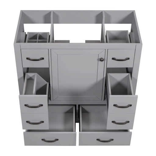 36' Bathroom Vanity without Sink, Cabinet Base Only, Six Drawers, Multi-Functional Drawer Divider, Adjustable Shelf, Grey Default -DTYStore