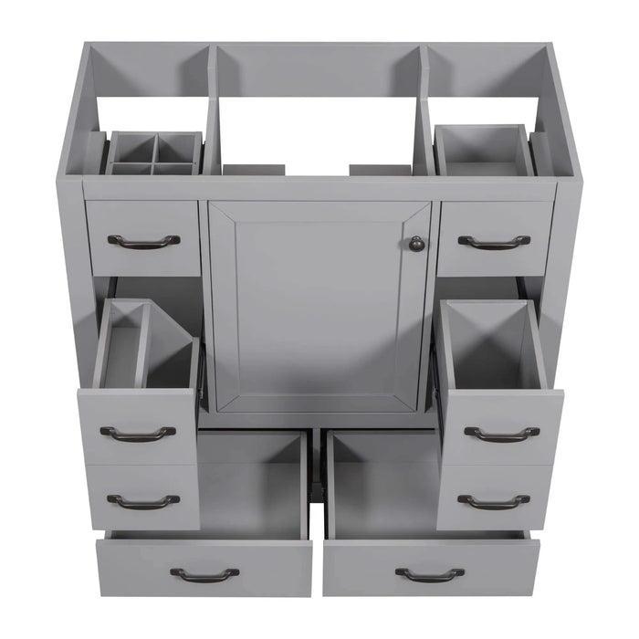 36' Bathroom Vanity without Sink, Cabinet Base Only, Six Drawers, Multi-Functional Drawer Divider, Adjustable Shelf, Grey Default -DTYStore