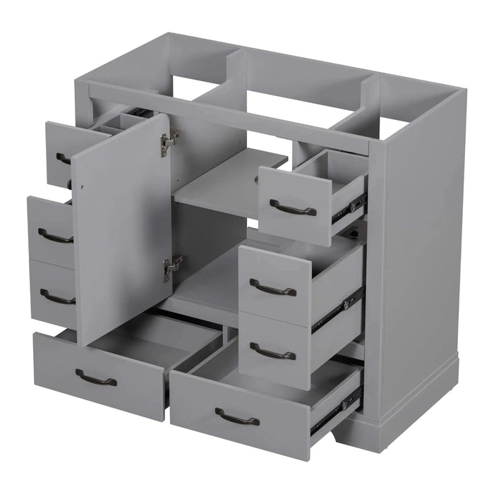 36' Bathroom Vanity without Sink, Cabinet Base Only, Six Drawers, Multi-Functional Drawer Divider, Adjustable Shelf, Grey Default -DTYStore