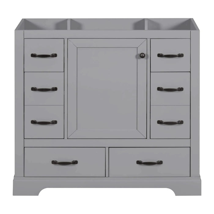 36' Bathroom Vanity without Sink, Cabinet Base Only, Six Drawers, Multi-Functional Drawer Divider, Adjustable Shelf, Grey Default -DTYStore