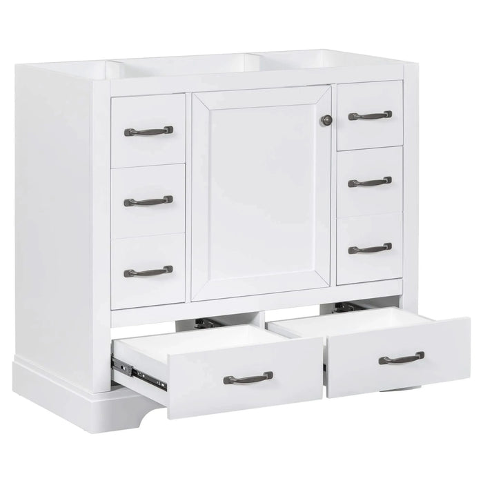36' Bathroom Vanity without Sink, Cabinet Base Only, Six Drawers, Multi-Functional Drawer Divider, Adjustable Shelf, White Default -DTYStore
