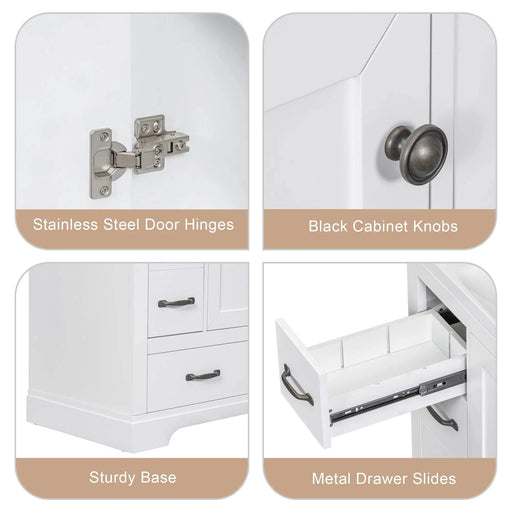 36' Bathroom Vanity without Sink, Cabinet Base Only, Six Drawers, Multi-Functional Drawer Divider, Adjustable Shelf, White Default -DTYStore