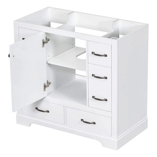 36' Bathroom Vanity without Sink, Cabinet Base Only, Six Drawers, Multi-Functional Drawer Divider, Adjustable Shelf, White Default -DTYStore