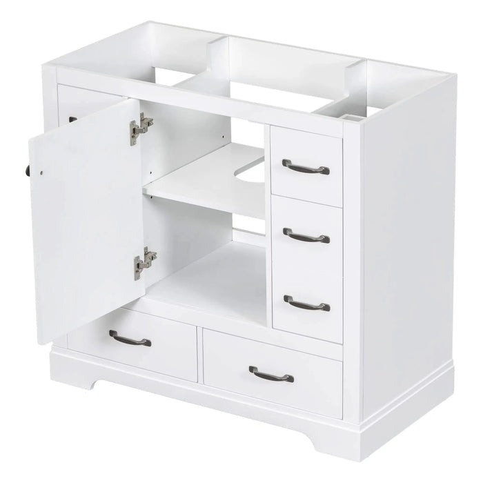 36' Bathroom Vanity without Sink, Cabinet Base Only, Six Drawers, Multi-Functional Drawer Divider, Adjustable Shelf, White Default -DTYStore