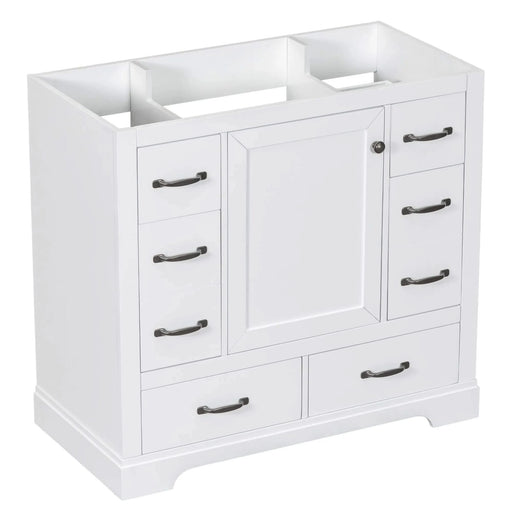 36' Bathroom Vanity without Sink, Cabinet Base Only, Six Drawers, Multi-Functional Drawer Divider, Adjustable Shelf, White Default -DTYStore