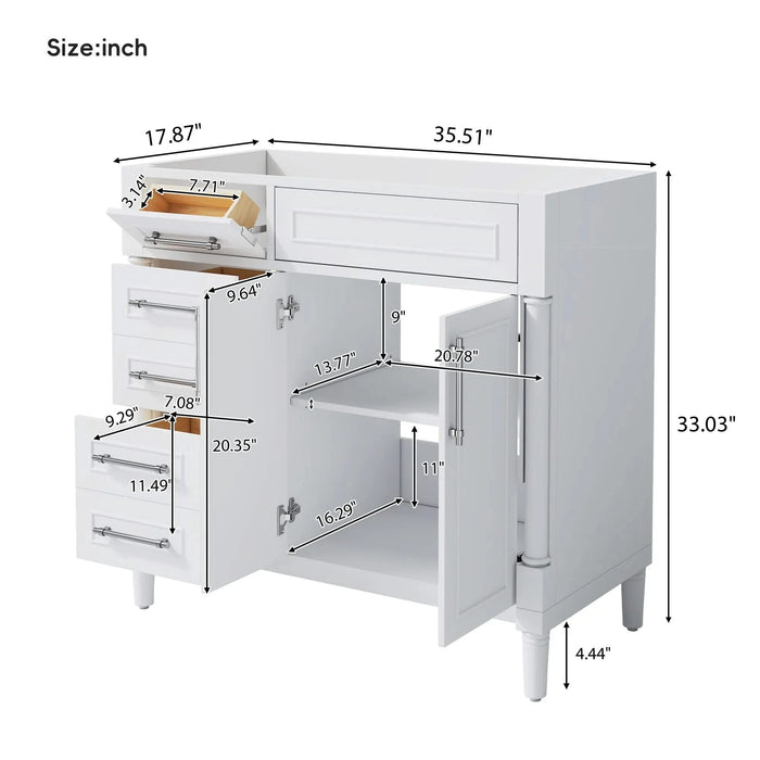 36'' Bathroom Vanity without Sink, Freestanding Bathroom Storage Cabinet with 2 Drawers and a Tip-out Drawer, Solid Wood Frame Vanity Only, Height Adjustable Shelf ( NOT INCLUDE SINK) Default -DTYStore