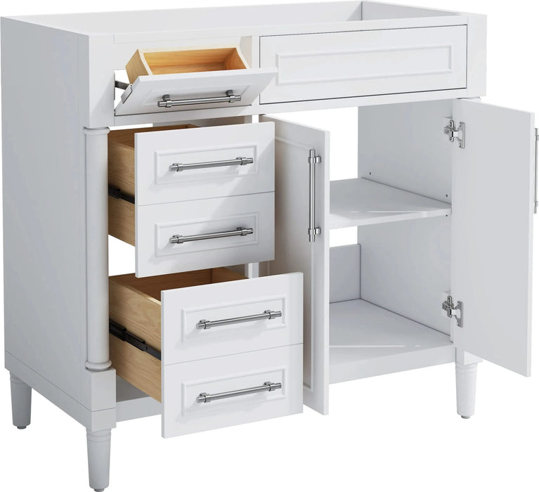 36'' Bathroom Vanity without Sink, Freestanding Bathroom Storage Cabinet with 2 Drawers and a Tip-out Drawer, Solid Wood Frame Vanity Only, Height Adjustable Shelf ( NOT INCLUDE SINK) Default -DTYStore