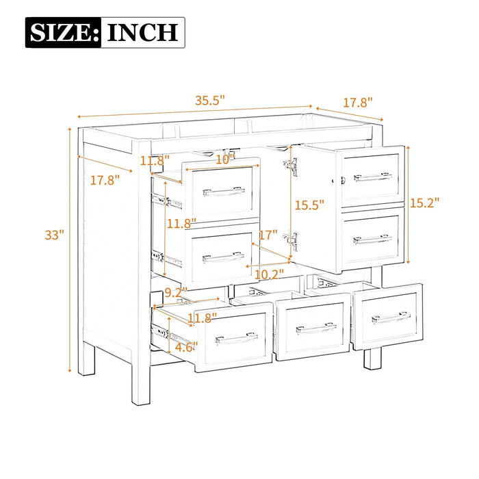 36'' Bathroom Vanity without Sink, Solid Wood Frame Bathroom Storage Cabinet, Freestanding Vanity with 5 Drawers& Soft Closing Doors (NOT INCLUDE BASIN SINK ) Default -DTYStore