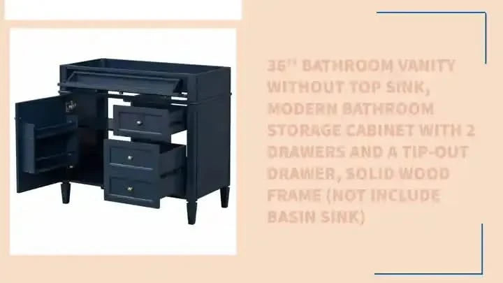 36'' Bathroom Vanity without Top Sink, Modern Bathroom Storage Cabinet with 2 Drawers and a Tip-out Drawer, Solid Wood Frame (NOT INCLUDE BASIN SINK) -DTYStore