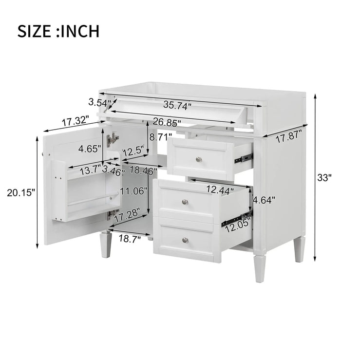 36'' Bathroom Vanity without Top Sink, Modern Bathroom Storage Cabinet with 2 Drawers and a Tip-out Drawer, Solid Wood Frame (NOT INCLUDE BASIN SINK) Default -DTYStore