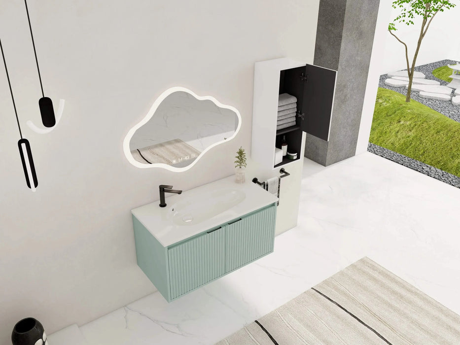 36' Floating Bathroom Vanity with Drop-Shaped Resin Sink and Side Cabinet & Soft Close Doors, 00212WHK-05836GGE Combination Cabinet(KD-Packing) Default -DTYStore
