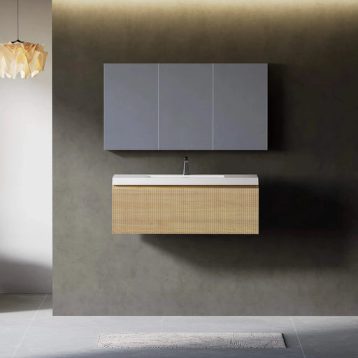 36'' Floating Bathroom Vanity with Sink Combo, Modern Wall-Mounted Striped Bathroom Storage Cabinet with Soft-Close Drawer and Glossy White Solid Surface Basin, Natural Oak 24V16-36NOW Default -DTYStore