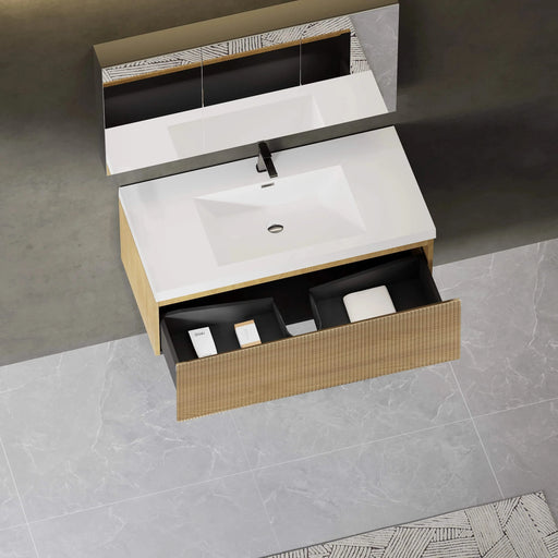 36'' Floating Bathroom Vanity with Sink Combo, Modern Wall-Mounted Striped Bathroom Storage Cabinet with Soft-Close Drawer and Glossy White Solid Surface Basin, Natural Oak 24V16-36NOW Default -DTYStore