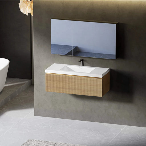 36'' Floating Bathroom Vanity with Sink Combo, Modern Wall-Mounted Striped Bathroom Storage Cabinet with Soft-Close Drawer and Glossy White Solid Surface Basin, Natural Oak 24V16-36NOW Default -DTYStore