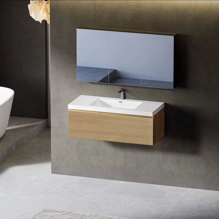 36'' Floating Bathroom Vanity with Sink Combo, Modern Wall-Mounted Striped Bathroom Storage Cabinet with Soft-Close Drawer and Glossy White Solid Surface Basin, Natural Oak 24V16-36NOW Default -DTYStore