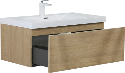 36'' Floating Bathroom Vanity with Sink Combo, Modern Wall-Mounted Striped Bathroom Storage Cabinet with Soft-Close Drawer and Glossy White Solid Surface Basin, Natural Oak 24V16-36NOW Default -DTYStore