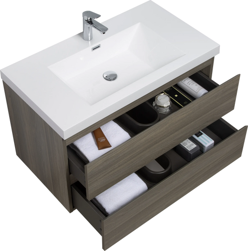 36' Floating Bathroom Vanity with Sink, Modern Wall-Mounted Bathroom Storage Vanity Cabinet with Resin Top Basin and Soft Close Drawers, Ash Grey 24V11-36AG Default -DTYStore