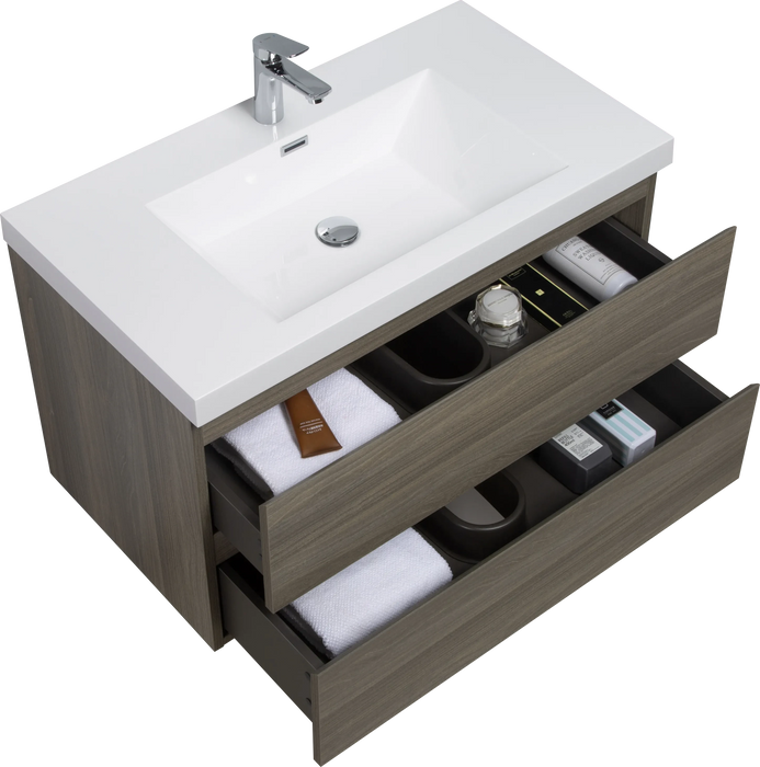 36' Floating Bathroom Vanity with Sink, Modern Wall-Mounted Bathroom Storage Vanity Cabinet with Resin Top Basin and Soft Close Drawers, Ash Grey 24V11-36AG Default -DTYStore