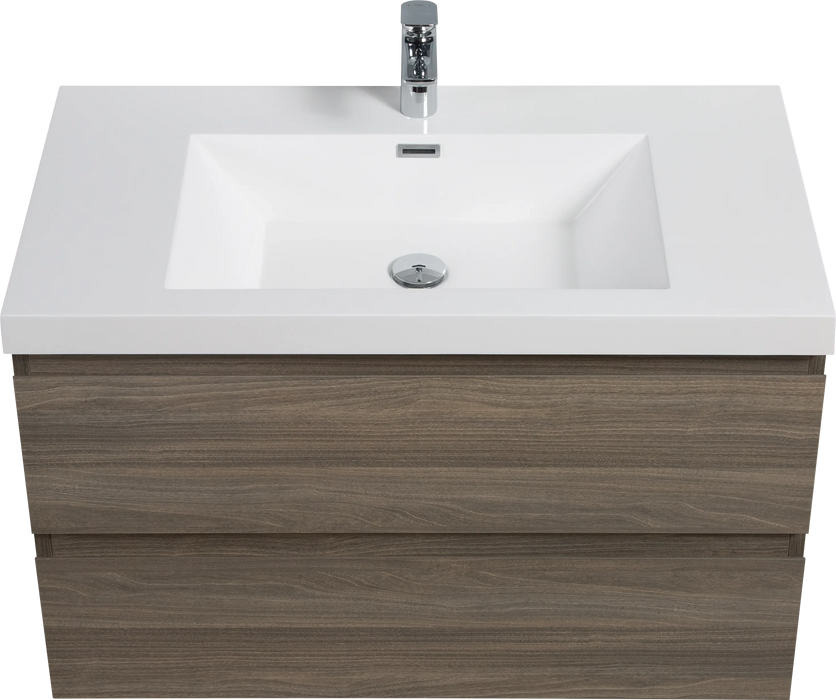 36' Floating Bathroom Vanity with Sink, Modern Wall-Mounted Bathroom Storage Vanity Cabinet with Resin Top Basin and Soft Close Drawers, Ash Grey 24V11-36AG Default -DTYStore