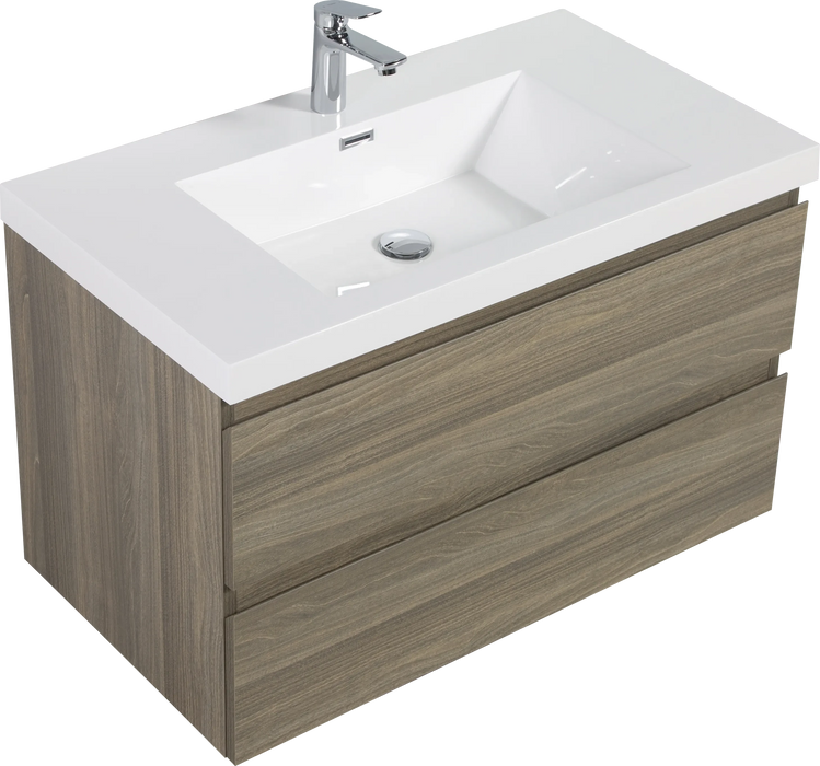 36' Floating Bathroom Vanity with Sink, Modern Wall-Mounted Bathroom Storage Vanity Cabinet with Resin Top Basin and Soft Close Drawers, Ash Grey 24V11-36AG Default -DTYStore