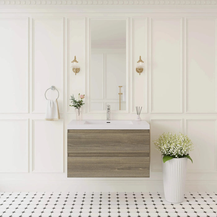 36' Floating Bathroom Vanity with Sink, Modern Wall-Mounted Bathroom Storage Vanity Cabinet with Resin Top Basin and Soft Close Drawers, Ash Grey 24V11-36AG Default -DTYStore