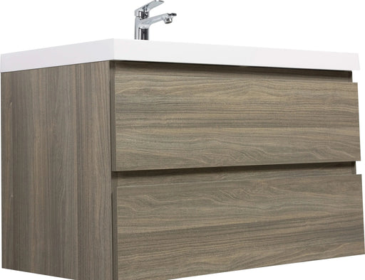 36' Floating Bathroom Vanity with Sink, Modern Wall-Mounted Bathroom Storage Vanity Cabinet with Resin Top Basin and Soft Close Drawers, Ash Grey 24V11-36AG Default -DTYStore